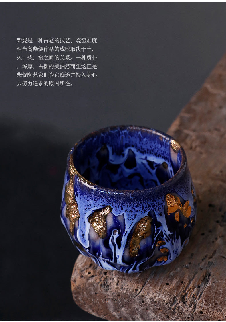 Mingzhuo Japanese style 24K gold crackle pure handmade Shino ware master cup tea cup tea tasting ceramic kung fu tea cup