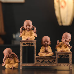 Chinese Zen Three Little Monks Cute Characters Ceramic Home Furnishings Office Desktop Zen Tea Pet Furnishings