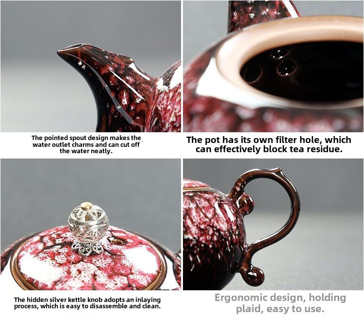 Kung Fu tea set household complete set office reception Jianzhan kiln change Jun kiln living room teapot tea cup simple