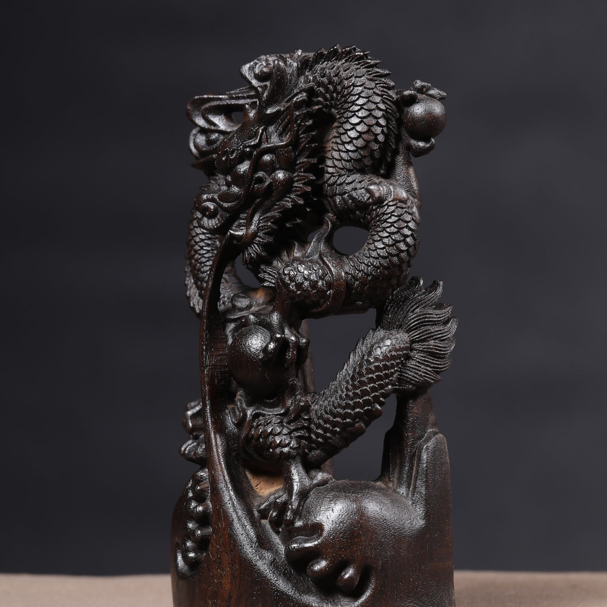 Solid wood ebony carved blue dragon auspicious dragon spitting beads living room home crafts zodiac decoration opening decoration gift