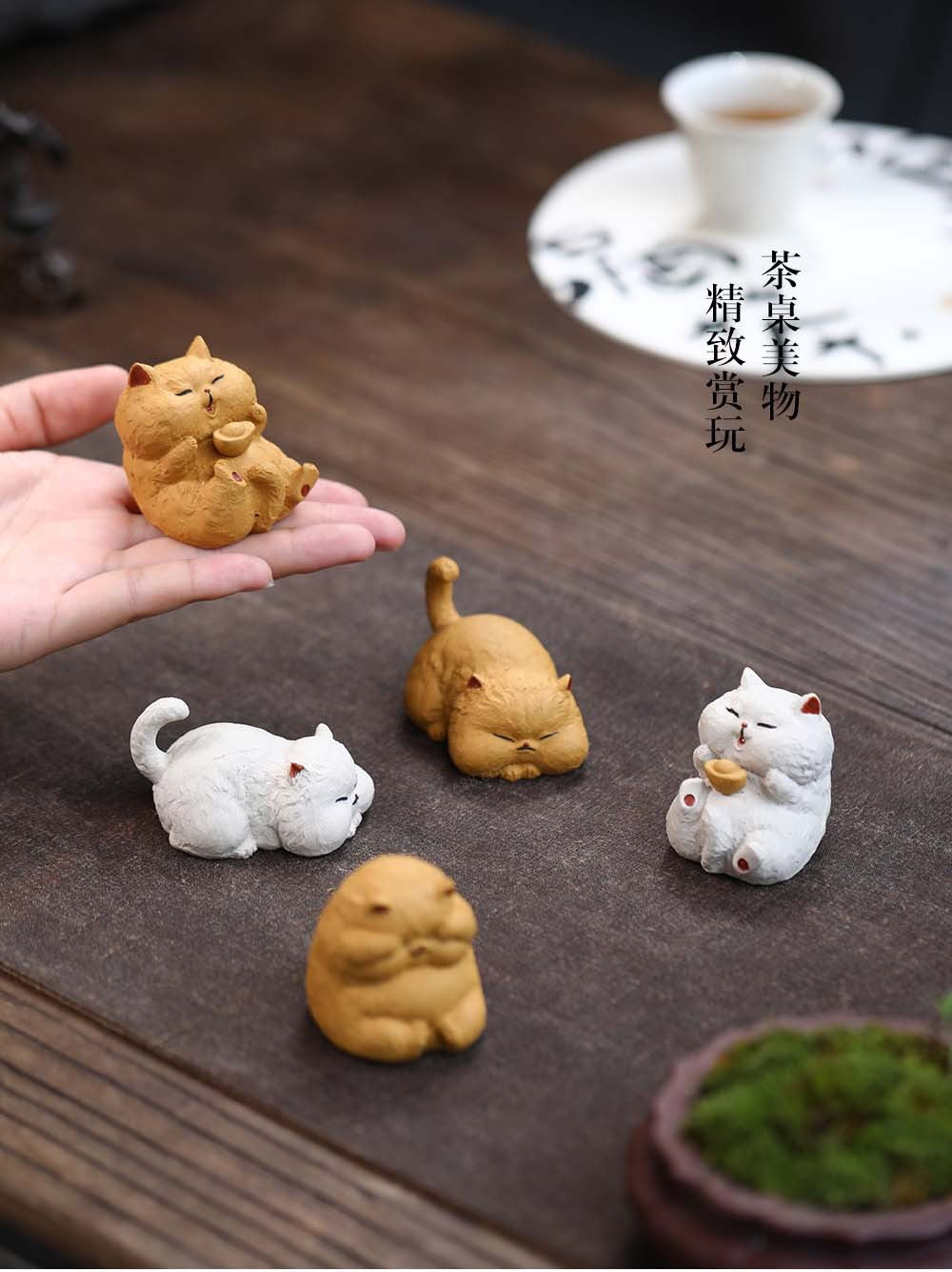 Zisha tea pet cat small ornaments creative handmade lucky cat Yuanbao cat tea set tea tray accessories decoration