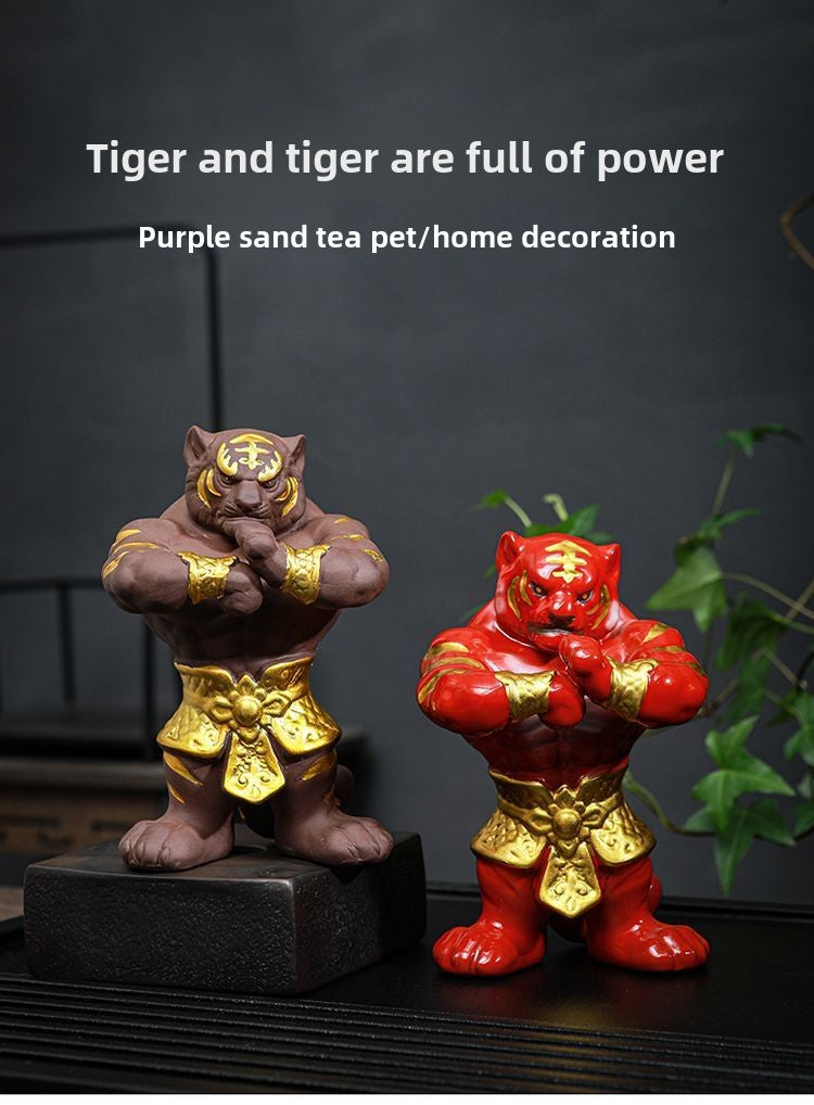 Purple sand personality tiger tea pet ornaments creative handmade zodiac tiger year home living room crafts decoration