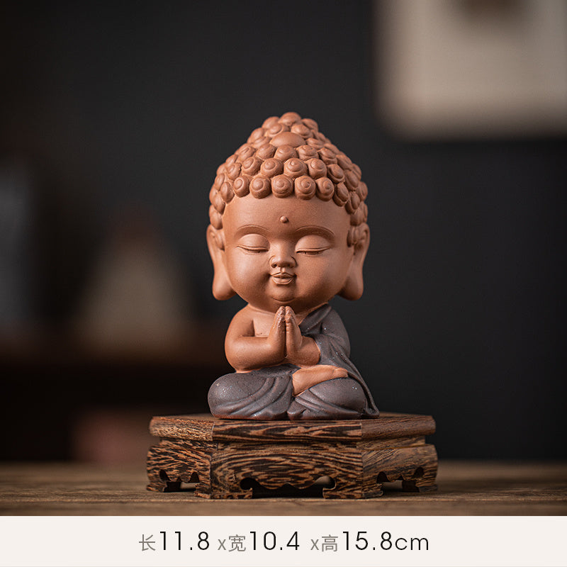 Zen purple sand small Tathagata tea pet ornaments boutique can be raised ceramic small Buddha statue tea toy tea tray tea table tea ceremony accessories