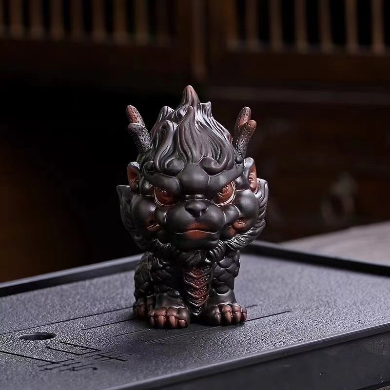 Ancient Trade Kiln Purple Pottery Fire Kirin Tea Pet Ornaments Boutique Can Be Raised High-end Fortune Beast Tea Table Tea Table Ornaments Tea Toys