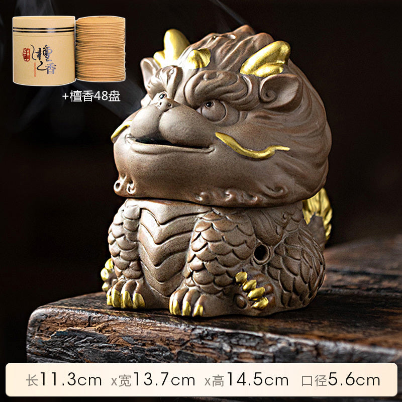 Kirin Incense Burner Suanni Ceramic Mugwort Creative Incense Burner Sandalwood Agarwood Tea Pet Zen Mythical Beast Ornaments