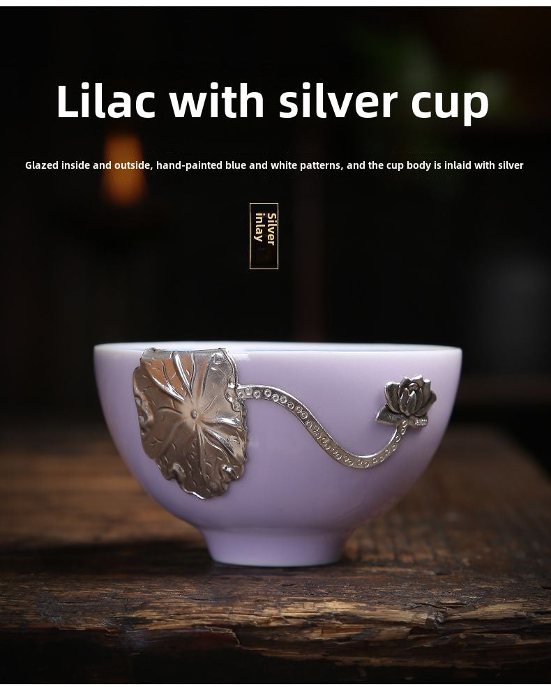 Kiln-changed silver-inlaid ceramic teacup sterling silver tea cup Kung Fu tea set Jianzhan master cup single cup tea bowl tea cup home use