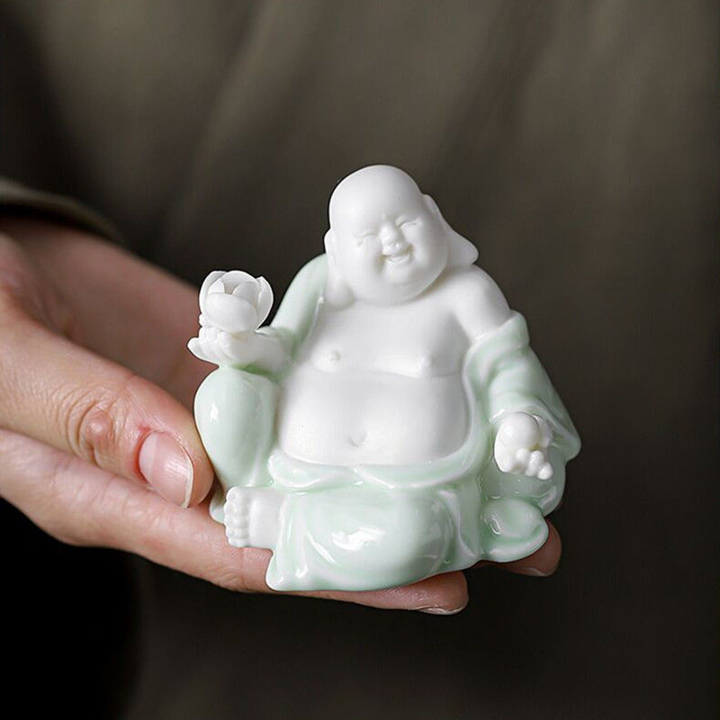 [Exquisite Ceramics] Dehua White Porcelain Maitreya Buddha Zen Tea Pet Ornaments Little Monk Tea Tray Tea Ceremony Supplies Accessories Car Decoration Supplies