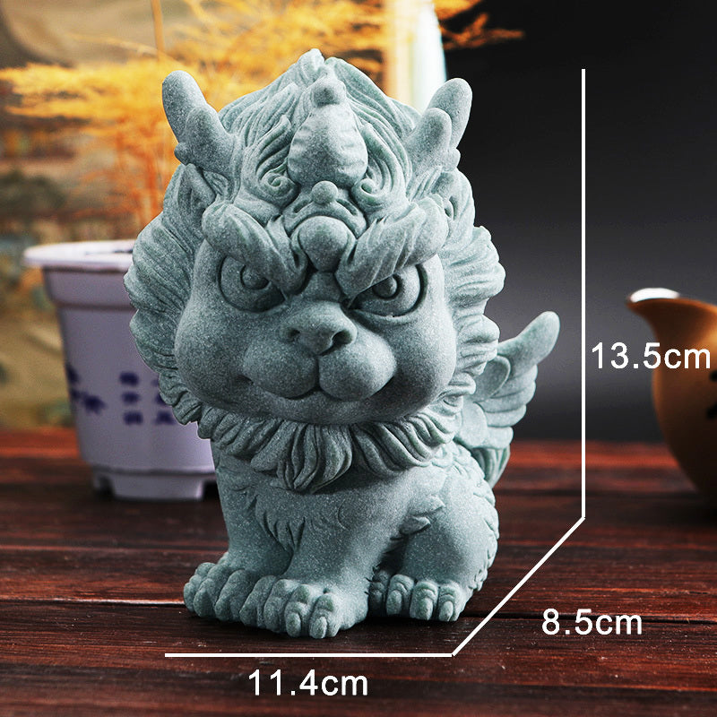 Green sandstone fortune-attracting Pixiu Chinese tea table ornaments decoration Kirin large tea pet ornaments landscape home ornaments