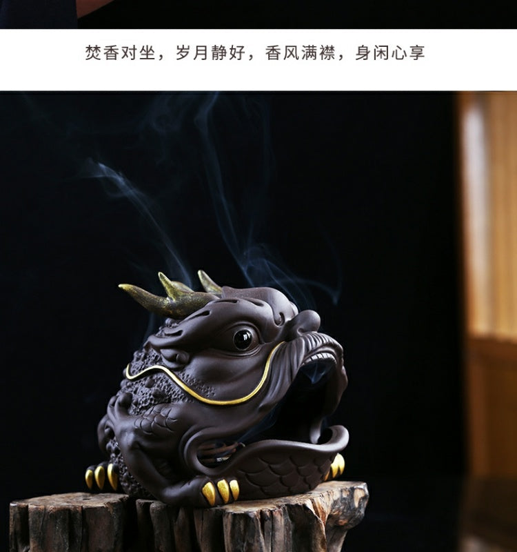 Creative purple sand fortune-bringing golden toad plate incense burner Chinese dragon toad home indoor sandalwood agarwood aromatherapy burner tea table decoration