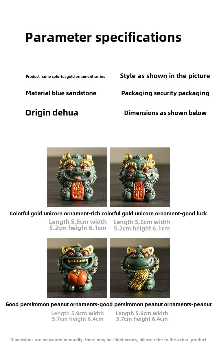 Taomi Qing sandstone colored gold auspicious beast tea pet ornaments cultural and creative wealth-attracting Pixiu Qilin a pair of desktop ornaments mascots