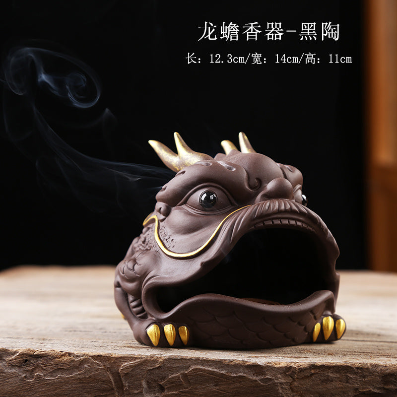 Creative purple sand fortune-bringing golden toad plate incense burner Chinese dragon toad home indoor sandalwood agarwood aromatherapy burner tea table decoration