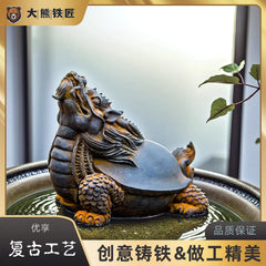 Antique cast iron fortune-bringing dragon turtle fish tank landscaping basalt decoration creative desktop auspicious beast ornaments hand-carved tea pet