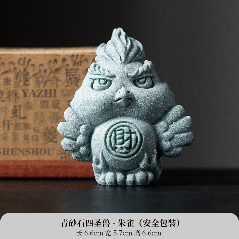 New Chinese style cute healing system fortune-attracting four beasts mascots blue sandstone tea pet ornaments Qinglong desktop decoration