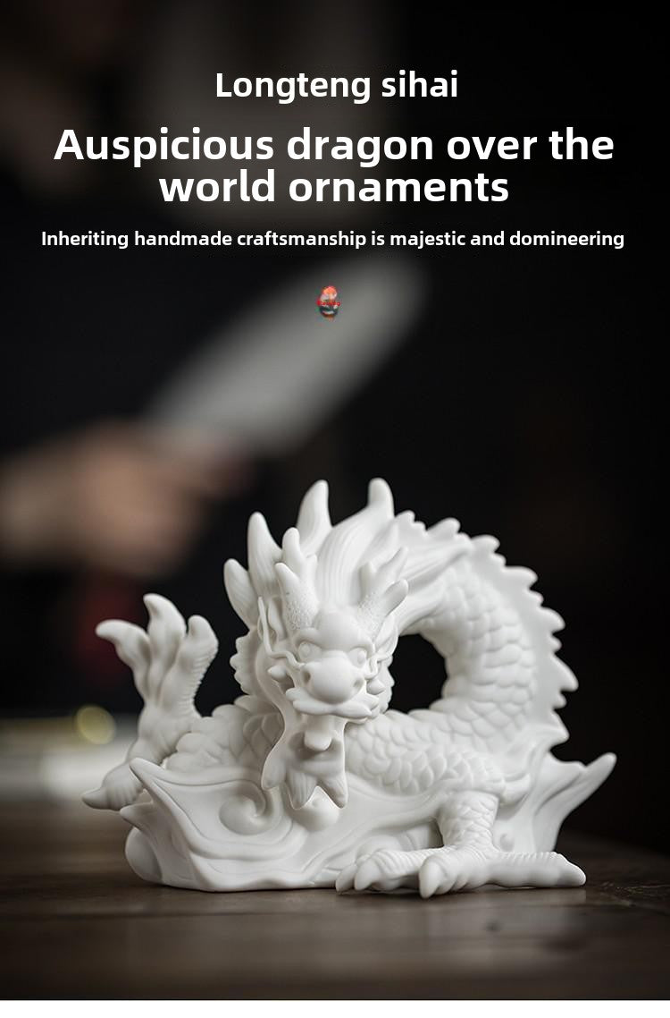 Tea pet ornaments white porcelain twelve zodiac dragon creative boutique can be raised tea tray tea table play auspicious dragon tea ceremony decoration accessories