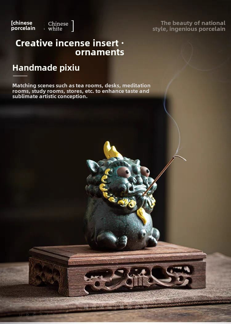 Creative ceramic Pixiu aromatherapy furnace ornaments home indoor fortune kiln change tea pet tea play line incense holder incense burner