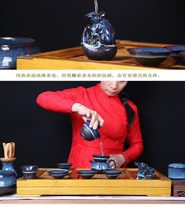 Jianzhan tea pet Tianmu glaze oil drop kiln-changed ceramic tea set tea ceremony accessories lucky colorful Jun kiln tea pet ornaments