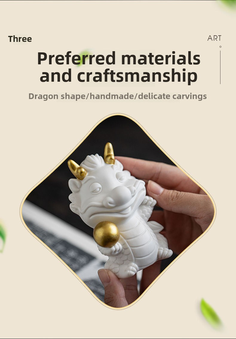 Creative white porcelain cute zodiac dragon tea pet ornaments lucky dragon tea ceremony tea play tea table decoration mascot gift