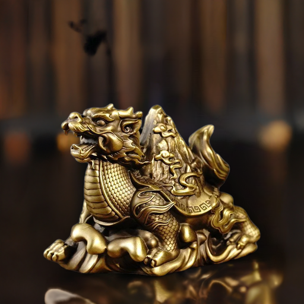 Brass dragon turtle carrying mountain ornaments exquisite hand-held pieces Xuanwu Baxia tea pet home office desk decoration gifts