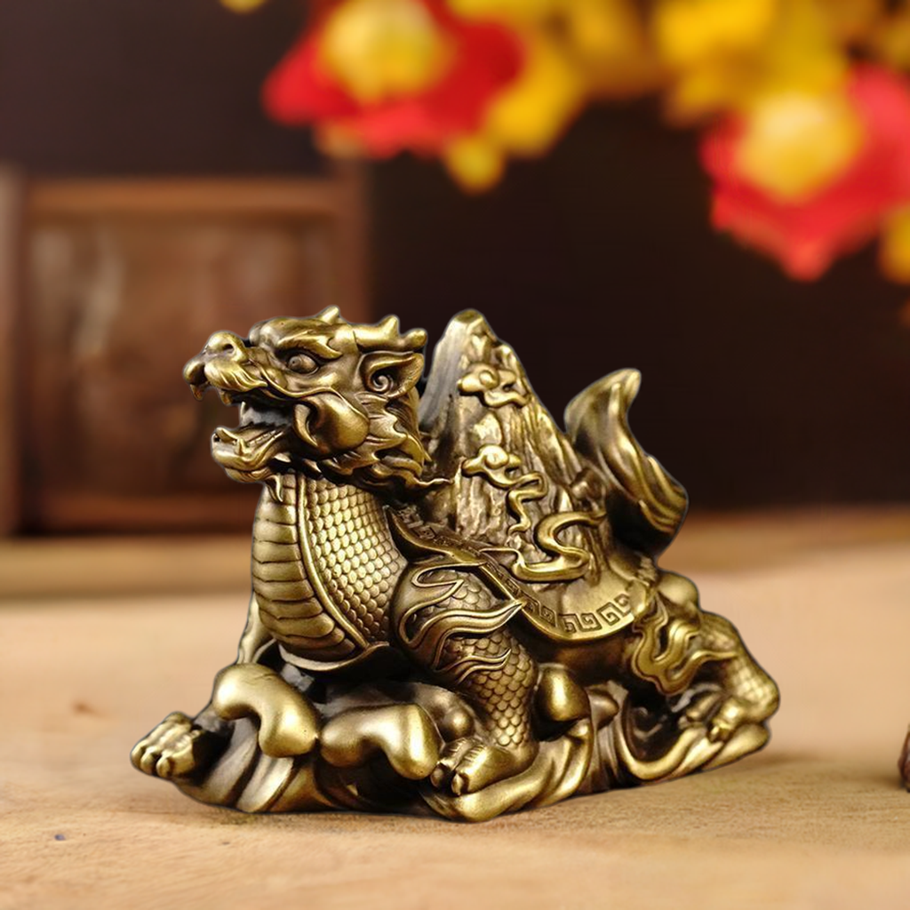 Brass dragon turtle carrying mountain ornaments exquisite hand-held pieces Xuanwu Baxia tea pet home office desk decoration gifts